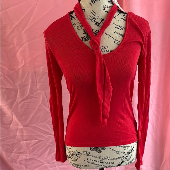 Express Tops - Red V-Neck Long Sleeve Top